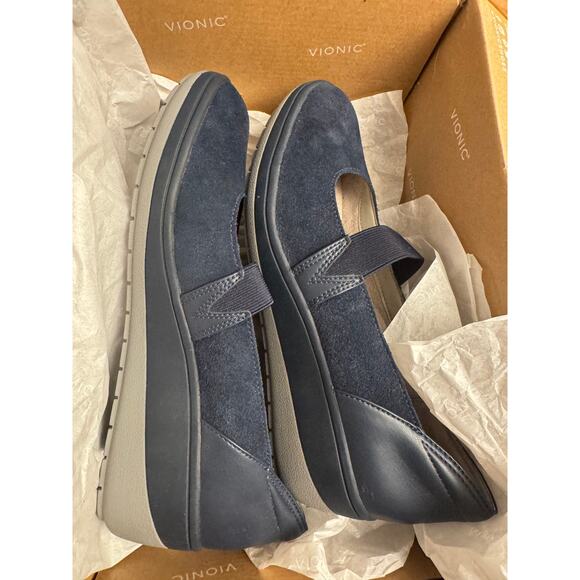 Vionic judie women's orthotic Mary Jane wedge casual shoe navy size 7 NIB - Picture 2 of 6